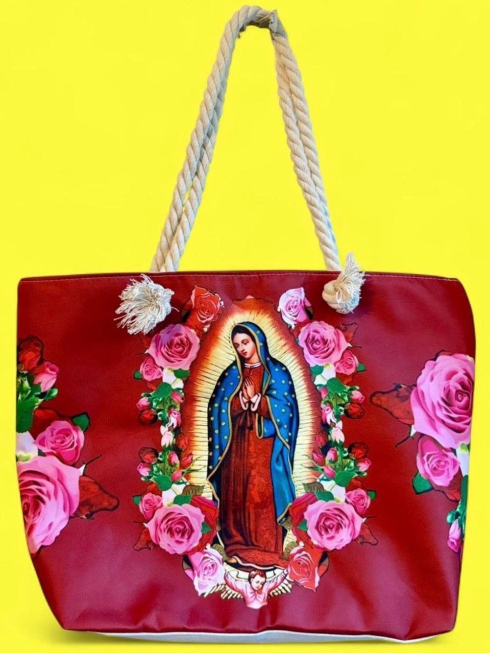 NWOT Virgin Mary Floral Tote Bag